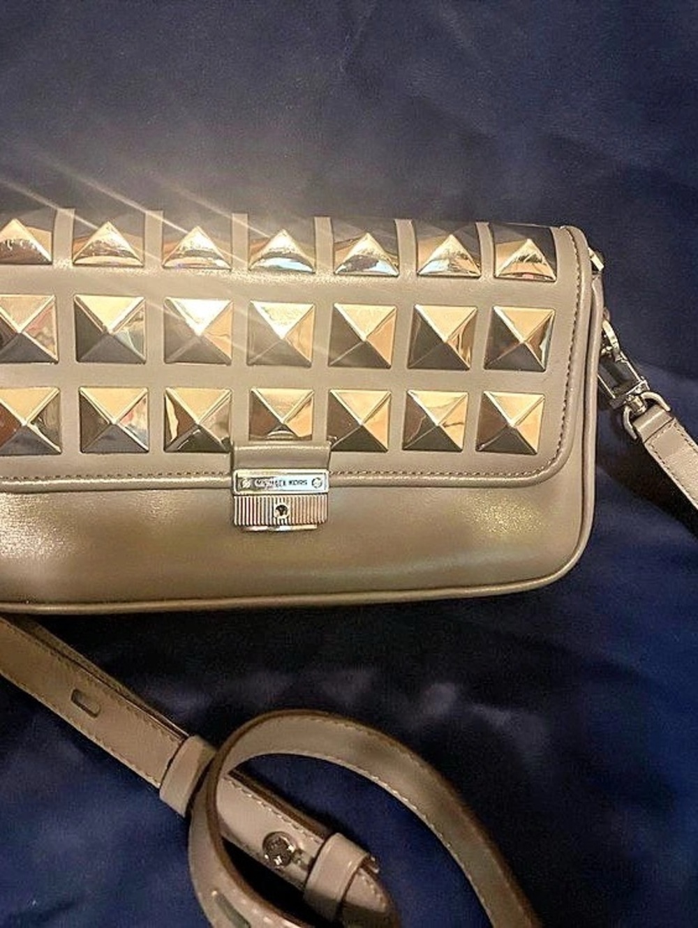Michael Kors Bradshaw Small Studded Leather Shoulder Bag - Grey